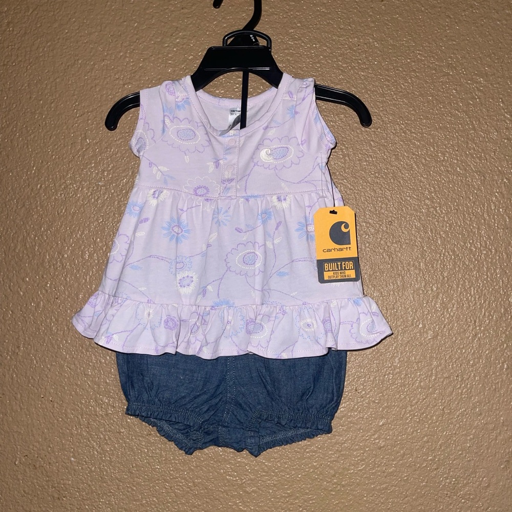 Carhartt Baby Girl Purple Top and Blue Shorts Set